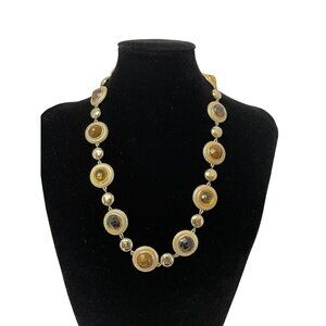 Gold-Tone Statement Necklace With Amber 19" Smoky Quartz Colored Stones Adjustab